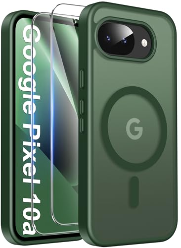 Opkiegrn Magnetisch für Google Pixel 10a Hülle mit 2 Schutzfolie Kompatibel mit MagSafe, [Militärnorm Schutz], Stoßfest Transluzente Matt Schutzhülle Pixel 10a Hülle, Dunkelgrün