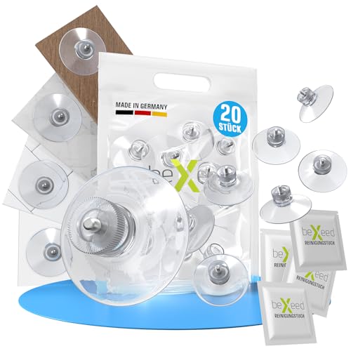 BEXEED Saugnapf Ø30 mm [20 Stück] mit Gewinde - inkl. Vorreinigungstuch + Mutter - Saugnapf extra stark - Saugnäpfe für Fenster Badezimmer Küche Glas Spiegel Fliesen - ohne Bohren (Ø 30mm - 20 Stück)