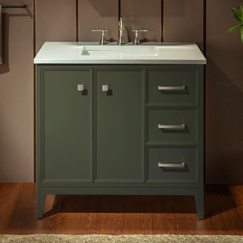 Woodbridge 37"X22" Antique Green Bathroom Vanity with Single Ceramic Sink,Carrara