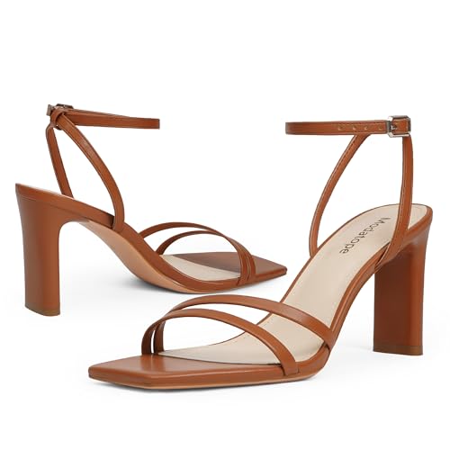 Image of Modatope Womens Sandals Square Open Toe Chunky High Heels Strappy Ankle Strap Sandals Comfort Dress Party Shoes