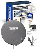 SCHWAIGER Satellitenschüssel Komplettset - Ø 88 cm Aluminium Offset Antenne in Anthrazit - Inkl. Quad LNB 4-Fach - Digital HD & 4K Empfang - Integrierte Kabelführung & wetterfest
