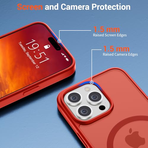 Image of SUPFINE Magnetic for iPhone 15 Pro Case (Compatible with MagSafe) (Military Grade Drop Protection) Slim Translucent Matte Shockproof with Anti-Fingerprint Phone Case,Red