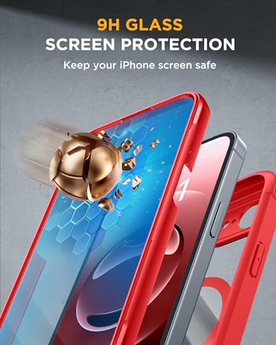 Image of Miracase for iPhone 17e Case & iPhone 16e Case, Full-Body Phone with Built-in Glass Screen Protector, [Magnetic with MagSafe] Military Drop Proof 17 E / 16 E Cover Bumper 6.1 inch, Red