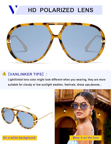Image of VANLINKER Oversized Trendy Polarized Aviator Sunglasses for Women Men Retro Round Sunglasses Vintage Shield Shades VL9798
