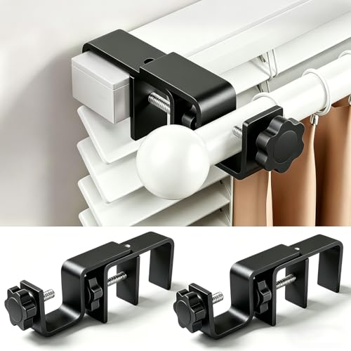 Mimiio No Drill Curtain Rod Brackets for Outside-Mount Blinds Tool-Free Over-Blind Curtain Rod Holders Fits 1-2 Rectangular Headrails No Wall Damage Renter Friendly Window Hardware 2 Pack Black