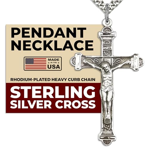 Heartland Store Men's Crucifix Sterling Silver Pendant Necklace- 24