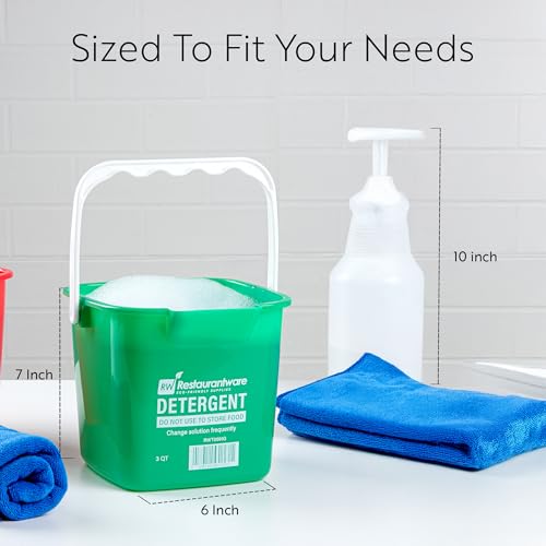 Image of Restaurantware Clean 3 Quart Cleaning Bucket, 1 Detergent Square Bucket - With Measurements, Built-In Spout & Handle, Green Plastic Utility Bucket, For Home Or Commercial Use