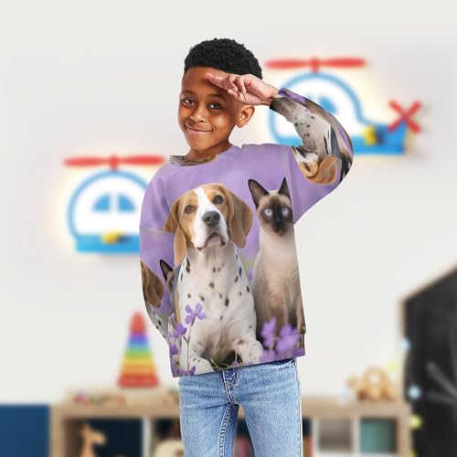 Wudan Dog and Cat in Lavender Big Girls Hoodie Sweatshirt Long Sleeve Hoodie for Boys4