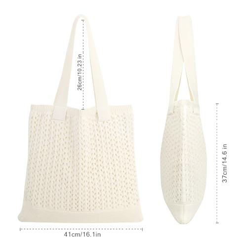 Image of COOKOOKY Lined Crochet Tote Beach Shoulder Bag Women Casual Work Shopping | Lined crochet tote with soft structure, perfect for beach, work, shopping. Roomy & lightweight for daily use.