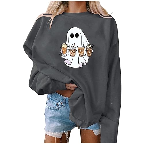 Sweat-shirt Halloween pour femme en gris foncé taille S avec imprimé citrouille mignon