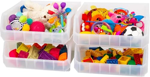 Image of ReadySpace Extra Large Plastic Storage Bins, Stackable Organizer Containers for Closet Pantry Shelf Garage and Office Organization, Clear, 4 Pack