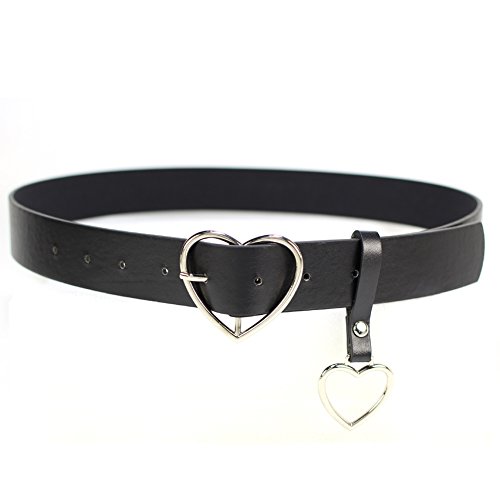 Women's 1.3″Wide Genuine Leather Belts Gold Heart Ring Buckle Jeans Belts (Sliver Heart)2