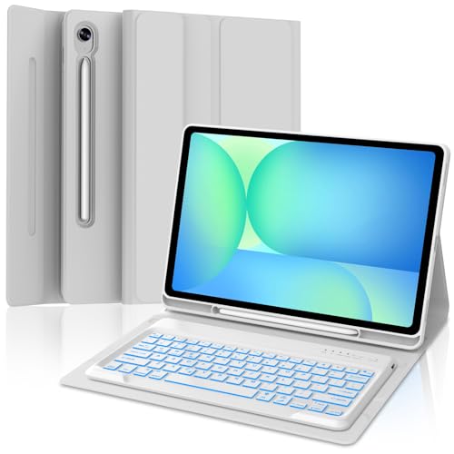 for Samsung Galaxy Tab S10 FE+ Plus 13.1'' 2025 Keyboard Case, 7 Color Backlit,Detachable Wireless Bluetooth Keyboard for Galaxy Tablet S10FE+ Case Samsung Tab S10 FE Plus Keypad with Pen Holder,Grey by IVEOPPE - Used condition - US$17.81