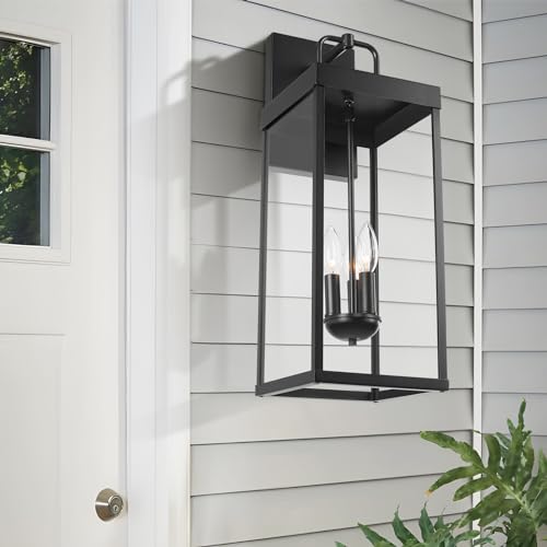 Diyel Outdoor Wall Sconce Light, 24 Inch Tall Transitional Exterior Wall Bracket Lighting with Clear Glass, Anti-Rust Powder Coat Black Modern Outside Carriage Lantern Lamp for Porch Garage Patio by Diyel - Used condition - Image 5