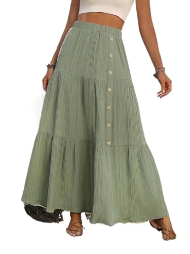 Solid Color Button Front Skirt Basic Women's Summer Casual Vinage Skirt
