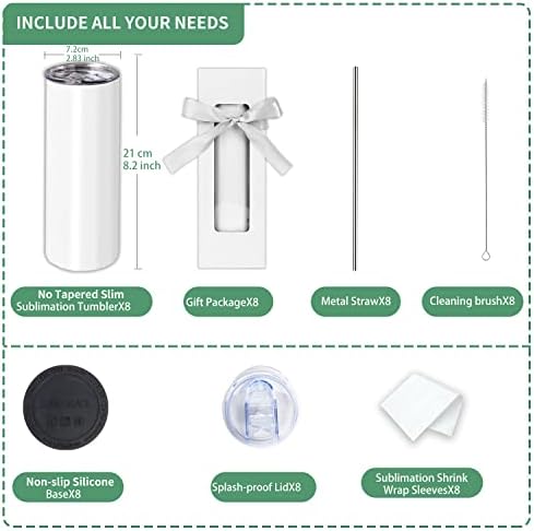 Slim 20oz Sublimation Tumblers 8 Pack
