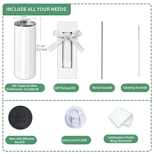 Slim 20oz Sublimation Tumblers 8 Pack