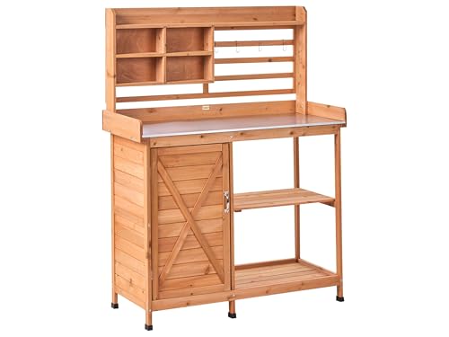 Banco de jardinería Moderno con almacenaje 113 x 46 x 148 cm encimera de Hierro Muebles de jardín Madera de Abeto marrón Claro Meldola