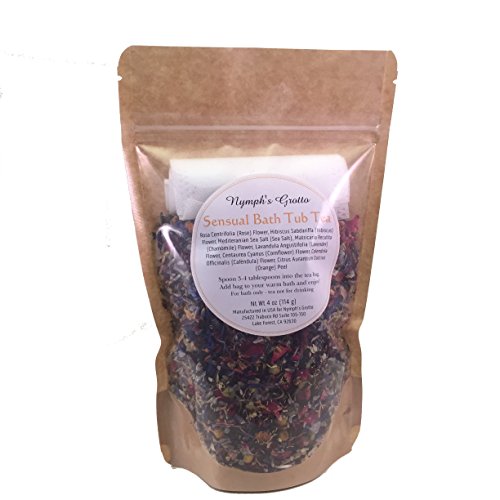 Bath Tea By Nymph's Grotto – Sensual Bath Tub Tea – Herbal Tea Bath Set - Sea Salts, Flowers, Dried Herbs and Muslin Drawstring Bags – Relaxing Soak – Cruelty Free Natural Skin Care (Sensual, 8 ounce)