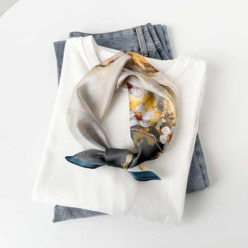100% Mulberry Silk Scarf, 21 Inch Small Square Scarf Floral Silk Neckerchief Hair Scarf Head Sleeping Wrap Head Scarf2