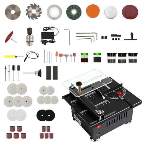 Mini Table Saw 100W, Table Saws for Woodworking 8000 RPM, 7 Speed, 16mm Cutting Depth, Portable Table Waw with Connecting Rod, Saw Blade, Spanner and Drill Chuck for Wood Plastic Acrylic Cutting