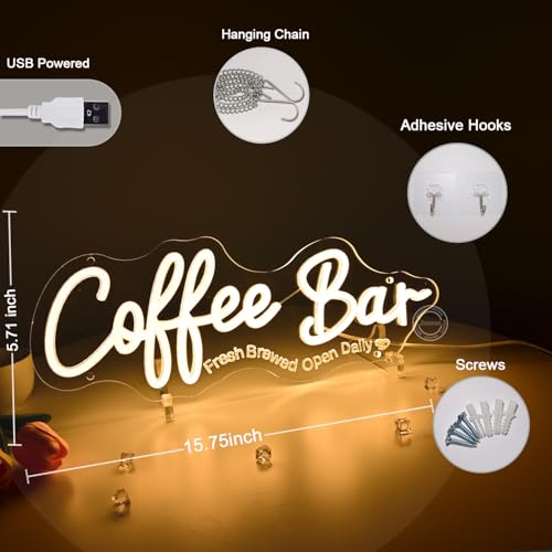 Image of Britrio Coffee Bar Neon Sign for Home Coffee Station Kitchen Wall Decor LED Light Up Business Neon Sign Cafe Shop Pub Counter Restaurants Window Display Birthday Party Decor 5V USB 15.75''