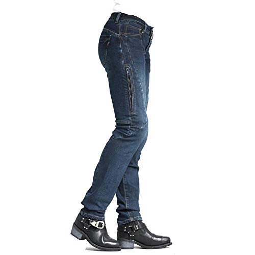 MAXLER JEAN Biker Jeans for women - Slim Straight Fit Motorcycle Riding Pants, 605 Blue (Size 28) - Thumbnail 2