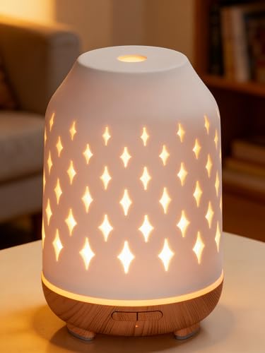 InnoGear Aromatherapy Diffuser, 150ml Ceramic Diffuser Ultrasonic Humidifier Cool Mist Essential Oil Diffusers for Home Air Diffuser with 2 Mist Modes Waterless Auto Off, White