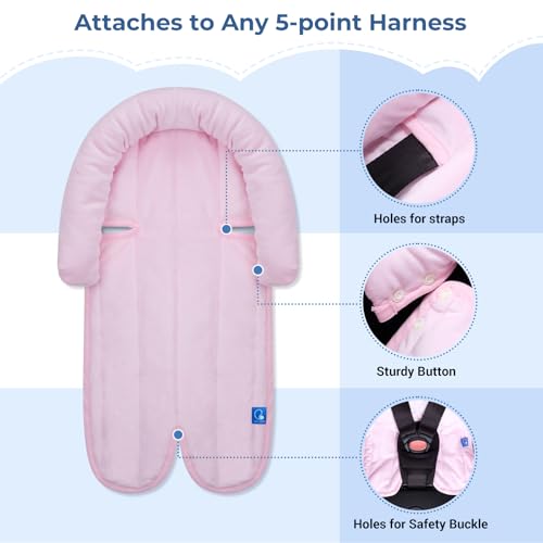Image of COOLBEBE New 2-in-1 Babybody Supports for Baby Newborn Infants - Extra Soft Stroller Cushion Pads Car Seat Insert, Seasons, Pink