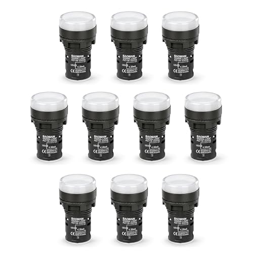 BAOMAIN 22mm LED Industrial Indicator Light,110V AC Pilot Signal Lamp for Industrial Machinery Control Circuits,7/8" Panel Mount, Screw Terminal,White,10-Pack