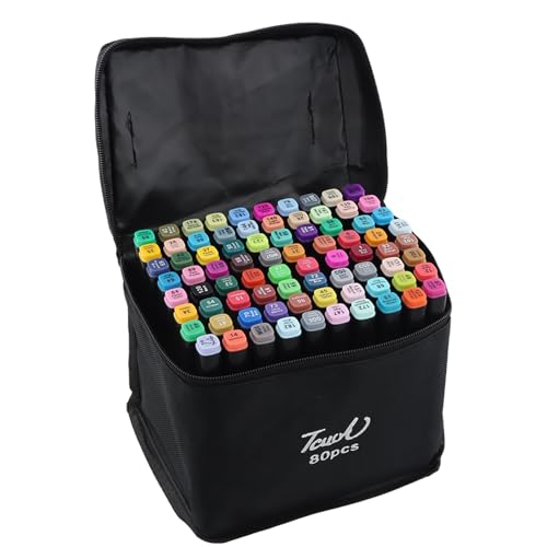 Lot de 80 marqueurs à double pointe à l'alcool pour croquis et dessin, marqueur graphique à pointe large et fine avec sac noir et base de rangement pour enfants et adultes (80 couleurs)