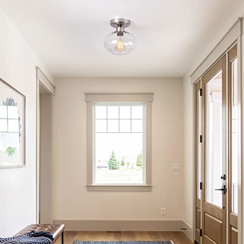 Fivess Lighting Modern Glass Flush Mount Ceiling Light Fixture Clear Glass Shade Semi Flush Mount Ceiling Lighting For Hallway Entryway Kitchen Bedroom Farmhouse, Brushed Nickel #TOP1