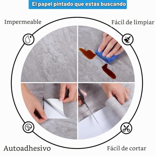 Vinilo encimera cocina efecto cemento gris para decoración vintage de armarios 7