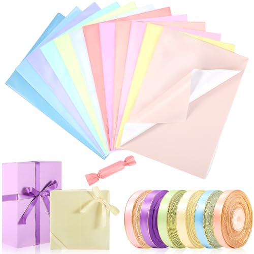 Kolldenn 66 Pcs Wrapping Paper Ribbon Set 60 Sheet Multicolor Gift Copper Paper 20 x 28 Inch and 6 Roll Satin Ribbon for Christmas Birthday Weddings Baby Shower Crafts DIY Wraps Gift(Macaron Color) by Kolldenn - Used condition - US$15.52