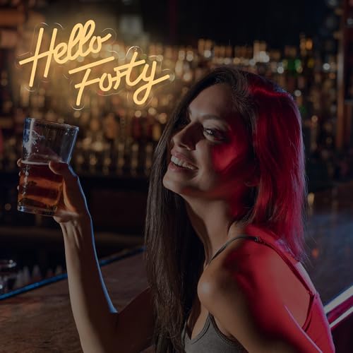 Image of Hello Forty Neon Sign 40th Birthday Decorations for Women Happy Birthday Neon Sign 40th Gifts Wall Decor Happy Birthday Light Up Sign