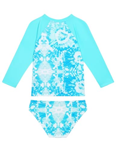 Image of Snowheart Girls Rash Guard Sets Long Sleeves Swimsuit 2 Pieces Tankini Bathing Suit Swimwear for Girls 3-12 Years Blue Tie Dye