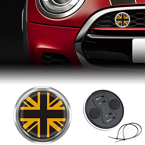 Image of 3D Front Bumper Grill Emblem Badge Chrome Cover for R50 R52 R53 R55 R56 R60 R61 F54 F55 F56 F57 F60 Car Accessories Decoration (Golden Union Jack)
