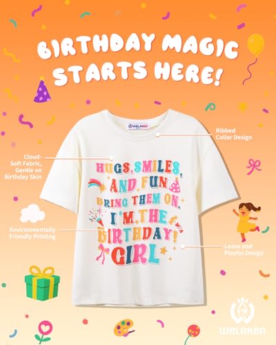 Image of WELAKEN Girls Soft T-Shirt with Curved Hem, Breathable Stretchy Rayon Crewneck Short Sleeve Tees, Kids Everyday Basic Top