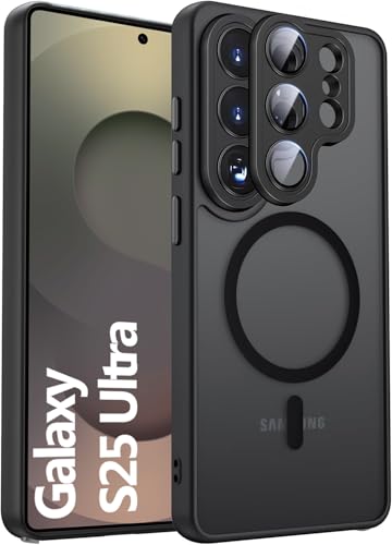 Image of Elzzi Magnetic for Samsung S25 Ultra 5g Case, Upgraded [Full Camera Protection] [Compatible with Magsafe] [Translucent Matte] Shockproof Protective Phone Case for Men & Women - Black