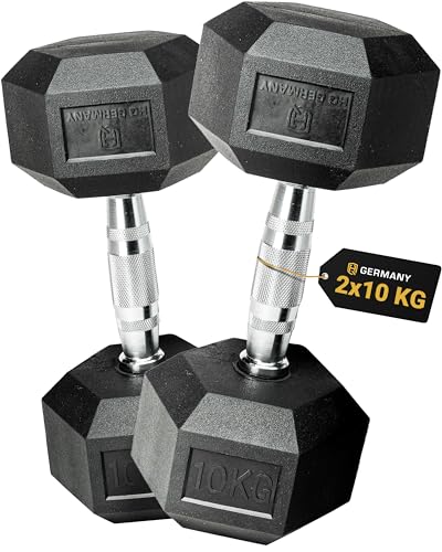 HQ Germany® Hexagon Hanteln 10kg 2 Stück | Geruchsarm, ±1,5%...