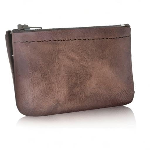 Image of Genuine Leather Small Zipper Pouch Coin Purse for Women Change Holder for Men Size 4 x2.5 Made in U.S.A