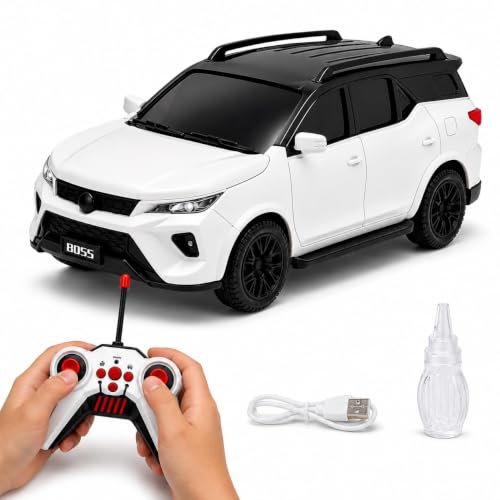 Image of Galaxy Hi-Tech Fortuner Legender Remote Control SUV Toy Car for Kids Rechargeable RC Smoke Car with LED Lights Music USB Charging 2.4GHz Controller, Durable Off-Road Vehicle Gift for Boys & Girls