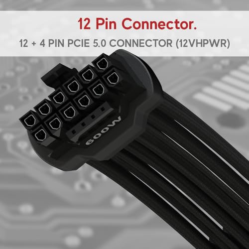 Image of LINKUP - AVA Right Angle 600W PCIE 5.0 16Pin (12+4) High Current Power Cable | Molded & Soldered Type 16AWG Sleeved | Compatible with RTX5000 RTX4000 RTX3000 FE | 70cm Black