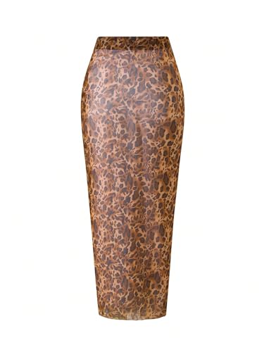Verdusa Women's Cheetah Sheer Sarong Beach Cover Up Split Thigh Tie Front Wrap Midi Skirts4