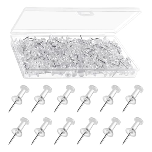 Moendergo 200 PCS Clear Push Pins Map Pins with Storage Box Thumb Tacks Drawing Pin for Bulletin Board Cork Board Wall Hangings