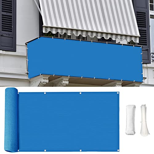 Liveinu Balkonbespannung Balkon Sichtschutz Windschutz Sichtblende UV-Schutz Witterungsbeständig Gartensichtschutz UV 75% HDPE-Spezialgewebe Balkonverkleidung 85x400cm Blau