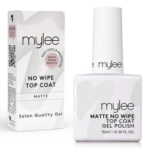 Mylee Nagellack Matte No-Wipe Überlack 15 ml, UV/LED, Soak-Off, Nagelkunst, Maniküre, Pediküre, für den professionellen Gebrauch, hält bis zu 2 Wochen, einfach anzubringen, kein Abblättern