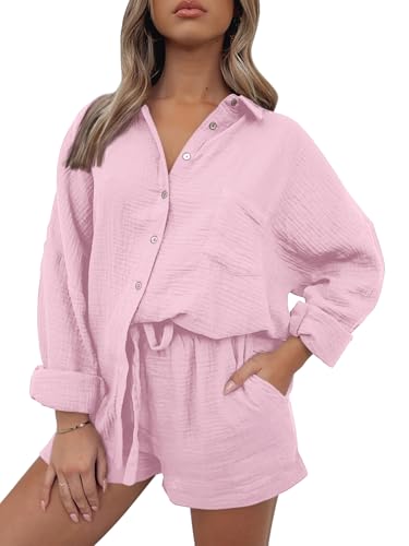 Image of AUTOMET 2 Piece Sets For Women Lounge Wear Matching Two Piece Outfit | Oversized Shirts And Shorts,Summer Outfits 2026,Vacation Beach Outfits,Travel Outfits,Maternity sets