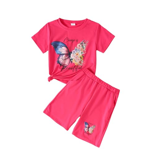 Image of 7-14Y Tween Girl Clothes 2 Piece Short Sleeve Tie Dye Heart Print Top and Shorts Teen Girl Summer Outfits Short Set