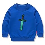 [ビューテ] マインクラフト 子供服 春秋 スウェット 長袖 クルーネック 男の子 女の子 綿100% キッズ 薄手 カジュアル 小学生 トップス プレゼント ディープブルー 110CM